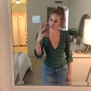 Reformation Green Wrap Top